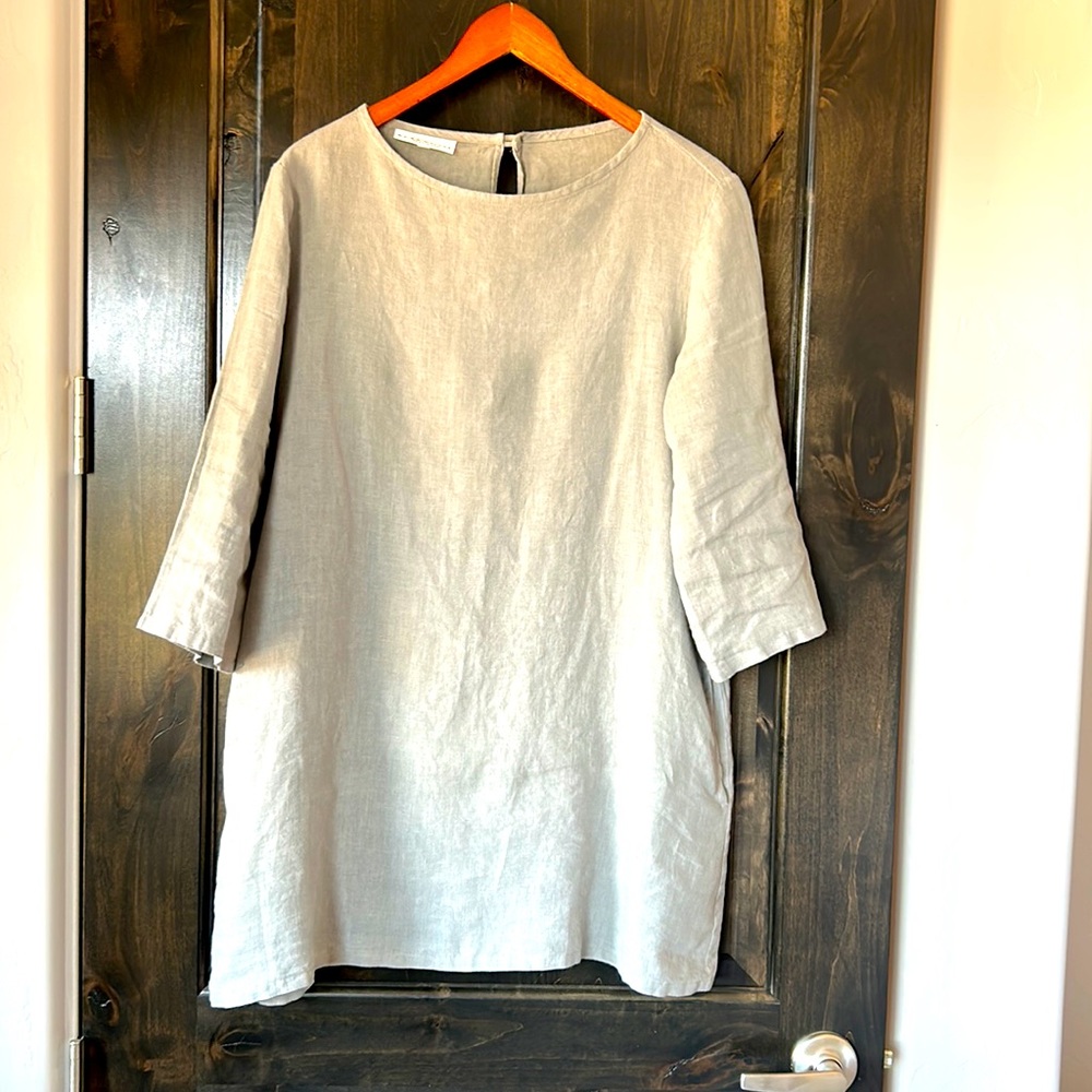 Bryn Walker light linen long tunic, light grey with side pockets in XS